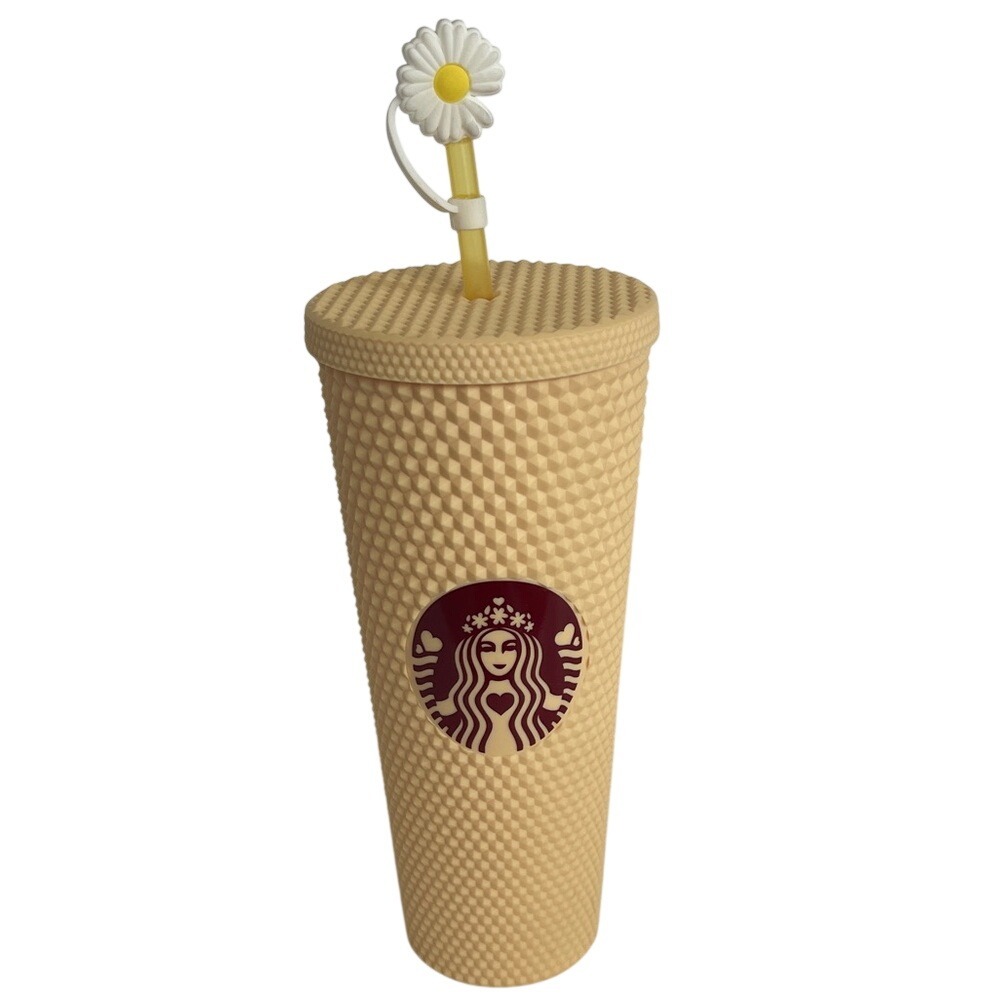 Starbucks Matte Butter Yellow Studded Tumbler with Daisy Straw Cover